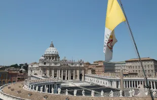 A view of St. Peter`s Basilica and Vatican City flag.   Bohumil Petrik/CNA.