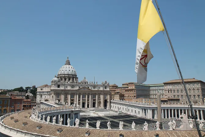 A view of St Peters Basilica 2 and Vatican City flag from the roof of a nearby building on June 5 2015 Credit Bohumil Petrik CNA 6 5 15