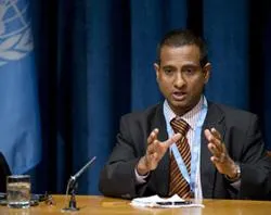 Ahmed Shaheed, the U.N.'s Special Rapportuer, briefs correspondents at UN Headquarters on Oct. 21, 2011. ?w=200&h=150