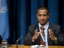 Ahmed Shaheed, the U.N.'s Special Rapportuer, briefs correspondents at UN Headquarters on Oct. 21, 2011. 
