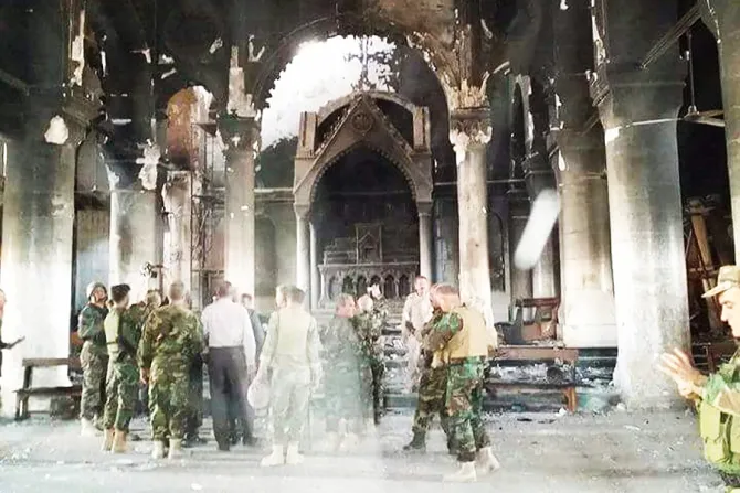 Al Tamera Syriac Catholic Church in Qaraqosh burned and destroyed Courtesy of Fr Roni Momika CNA