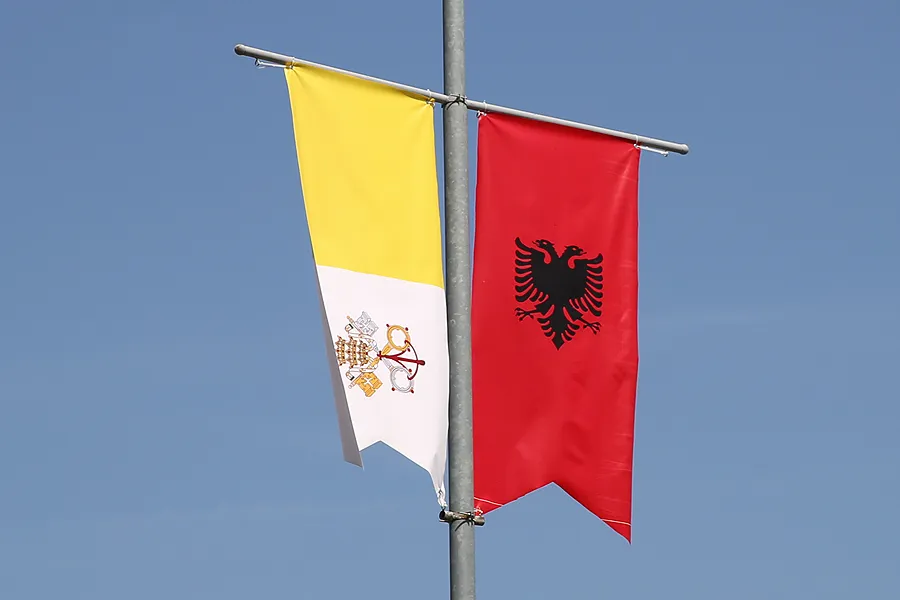 The flags of Albania and Vatican City in Tirana, in preparation for Pope Francis' September, 2015 visit. ?w=200&h=150