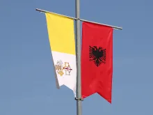 The flags of Albania and Vatican City in Tirana, in preparation for Pope Francis' September, 2015 visit. 