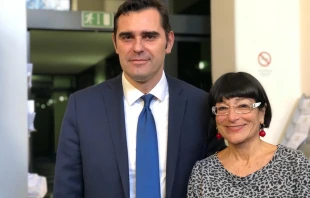Alessandro Gisotti and Romilda Ferrauto spoke to journalists in the Holy See Press Office Jan. 11, 2019.   Daniel Ibanez/CNA.