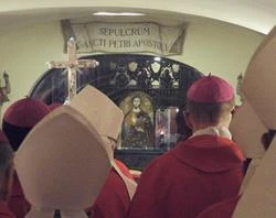 The bishops of Pennsylvania and New Jersey pray in front of St. Peter's tomb in the crypt of St. Peter's Basilica on Dec. 1, 2011?w=200&h=150