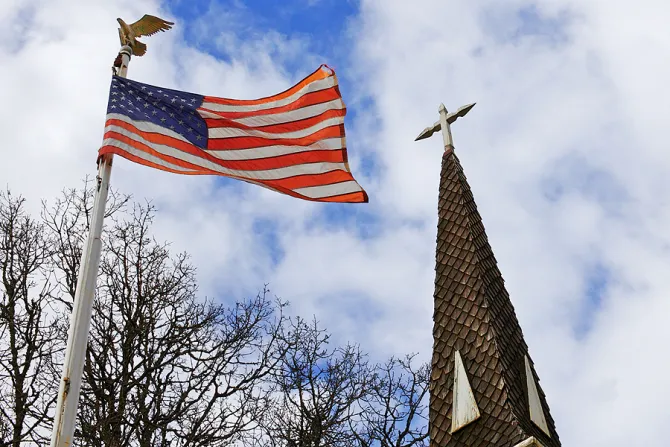 American flag and Church Credit Bobkeenan Photography via wwwshutterstockcom CNA 3 1 16