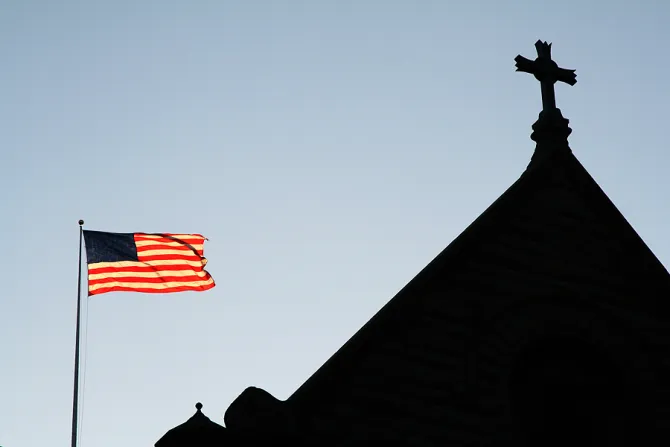 American flag and Church Credit Jim Lopes via wwwshutterstockcom CNA 3 1 16
