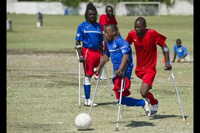 Amputee soccer players from Haiti known as Team Zaryen take part in a match in 2011 Credit Knights of Columbus CNA 8 28 14