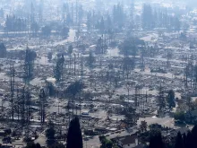 An aerial view of homes that were destroyed by the Tubbs Fire on October 11, 2017 in Santa Rosa, California. 