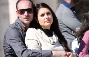 An engaged couple participates in an encounter with Pope Francis in St. Peters Square on Feb. 14, 2014   Andreas Dueren/CNA