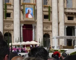 An image of Bl. Pope John Paul II hangs above St. Peter's Square during his beatification, May 1, 2011.?w=200&h=150