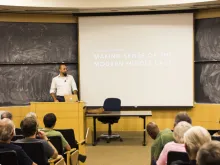 Andre Houssney speaks at the Aquinas Institute for Catholic Thought in Boulder, Colorado on Sept. 18, 2014. 