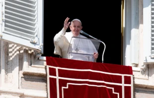 Pope Francis greets pilgrims during his Angelus address Feb. 21, 2021. Credit: Vatican Media/CNA.