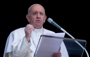 Pope Francis delivers his Angelus address on Aug. 9, 2020.   Vatican Media/CNA.