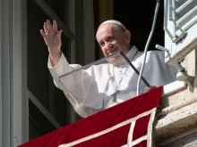 Pope Francis waves to pilgrims in St. Peter's Square at the Angelus on Oct. 26, 2020. 