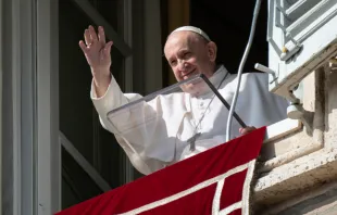 Pope Francis waves to pilgrims in St. Peter's Square at the Angelus on Oct. 26, 2020.   Vatican Media/CNA.