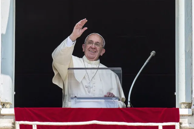 Pope Francis greets the crowd gathered in St. Peter's Square during his Angelus address on August 9, 2015. ?w=200&h=150