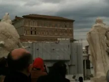Pope Francis gives his first Angelus from his window at St. Peter's Square. 