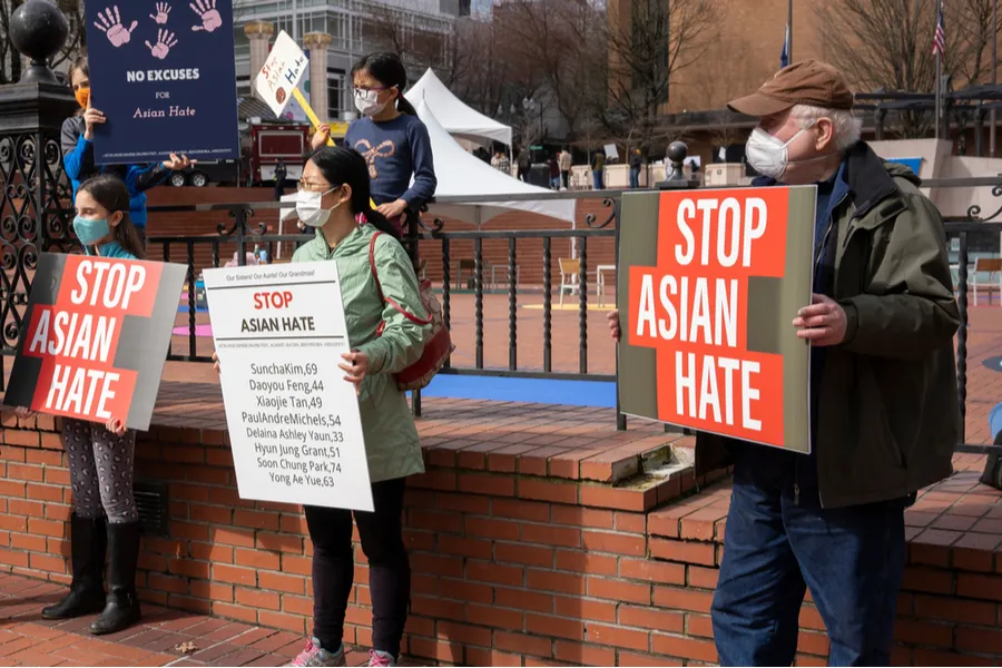 Mar 21, 2021: Demonstrators in Portland denounce violence against Asian Americans after the Atlanta spa shootings. Credit: Tada Images/Shutterstock?w=200&h=150