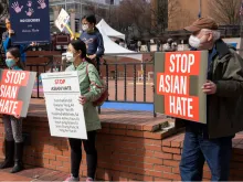 Mar 21, 2021: Demonstrators in Portland denounce violence against Asian Americans after the Atlanta spa shootings. Credit: Tada Images/Shutterstock