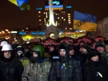 Anti-government protestors stand in Independence Square Jan. 28, 2014 in Kiev, Ukraine. 