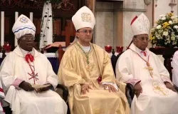 Archbishop Joseph Spiteri (c) says Mass with Cardinal Malcolm Ranjith (r), Dec. 2, 2013. ?w=200&h=150