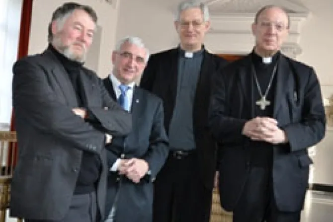Archbishop Andre Joseph Leonard and his three new auxiliary bishops Photo Credit Hans Medart CNA World Catholic News 2 23 11