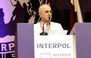 Archbishop Carlo Maria Viganò speaks at Interpol's Nov. 2010 general assembly on behalf of the Vatican.   Interpol