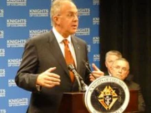  Supreme Knight Carl Anderson speaks at the opening press conference for the 2011 convention