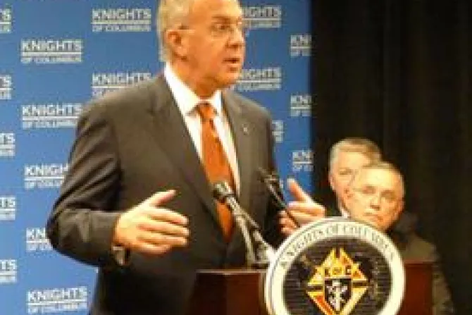 Archbishop Chaput looks on as Supreme Knight Carl Anderson speaks at a press conference at the start of the Supreme Convention CNA US Catholic News 8 1 11