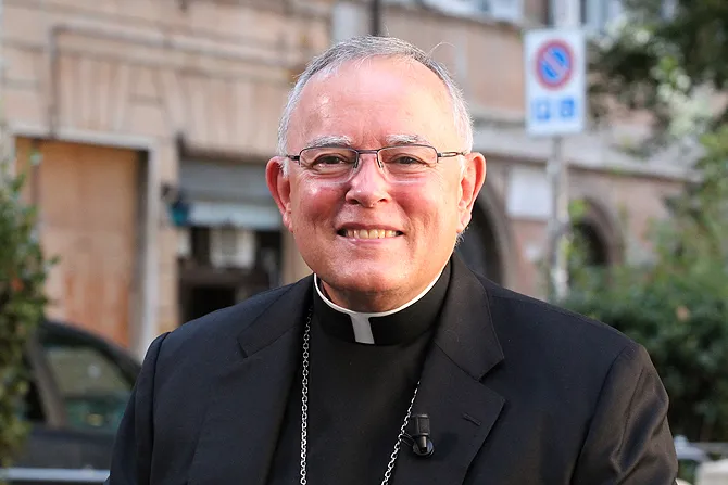 Archbishop Charles Chaput and the World Meeting of Families catechesis book in Rome on Sept 15 2014 Credit Joaqu n Peir  P rez CNA CNA 9 15 14
