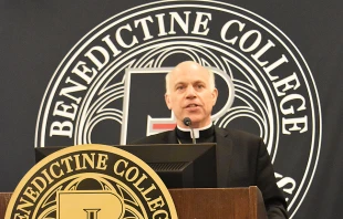 Archbishop Cordileone speaking at the Symposium on Advancing the New Evangelization in Kansas.   Michelle Harrison/Benedictine College.