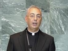 Archbishop Dominique Mamberti, prefect of the Apostolic Signatura, addresses the UN General Assembly. 