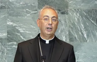 Archbishop Dominique Mamberti, prefect of the Apostolic Signatura, addresses the UN General Assembly.   UN Photo/Lou Rouse.