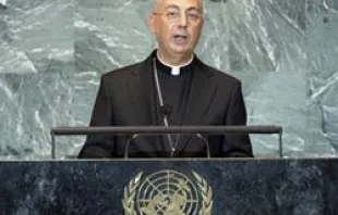 Archbishop Dominique Mamberti, Secretary for Relations with States of the Holy See, addresses the General Assembly.   UN Photo-Lou Rouse
