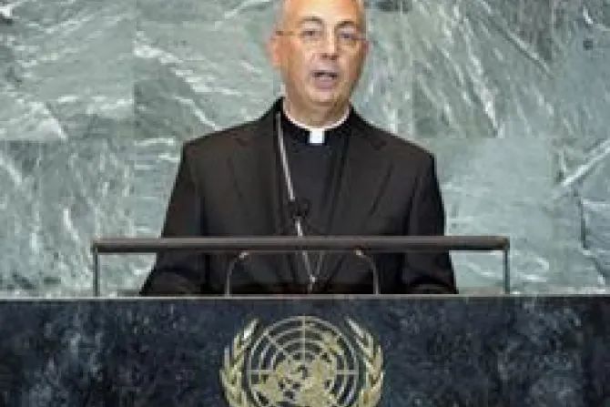 Archbishop Dominique Mamberti Secretary for Relations with States of the Holy See addresses the General Assembly Credit UN Photo Lou Rouse CNA US Catholic News 9 29 11
