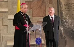 Archbishop Dominique Mamberti speaks as U.S. Ambassador Ken Hackett looks on at the Palazzo della Cancelleria in Rome Januay 23, 2014. ?w=200&h=150