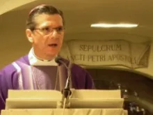 Archbishop Gustavo Garcia-Siller preaches March 15 at the tomb of St. Peter during the Region X ad limina visit.