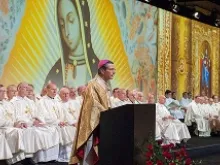 Archbishop Gustavo Garcia-Siller of San Antonio gives the homily during the opening Mass of the KC Supreme Convention Aug. 6, 2013. 