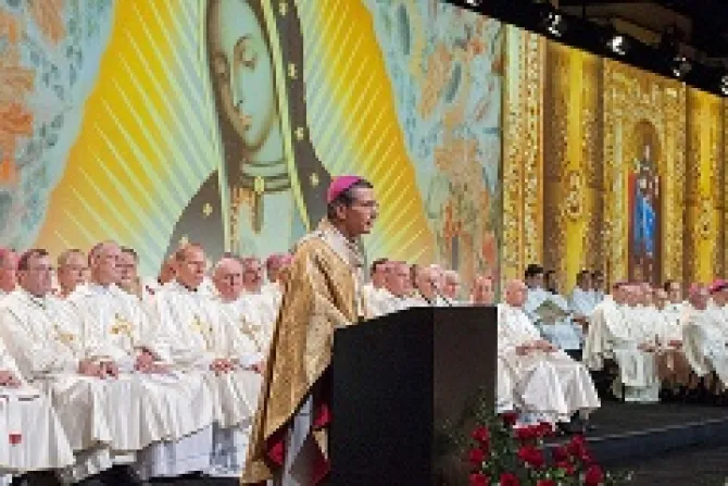 Archbishop Gustavo Garcia Siller of San Antonio gives the homily during the opening Mass of the KC Supreme Convention Aug 6 2013 Credit Knights of Columbus CNA 8 6 13