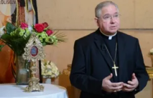 Archbishop Jose Gomez with the relic of the Tilma.   Knights of Columbus.
