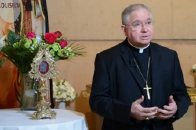 Archbishop Jose Gomez with the relic of the Tilma Credit Knights of Columbus CNA US Catholic News 7 31 12