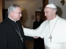 Archbishop Jose H. Gomez meets with Pope Francis in St. Martha's House. 