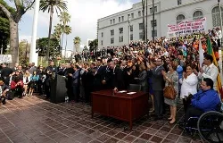 Archbishop Jose H. Gomez speaks in front of City Hall in Los Angeles, CA on October 3, 2013. ?w=200&h=150