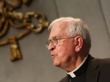 Archbishop Joseph Kurtz of Louisville speaks during a Vatican press conference, Oct. 15, 2014. 