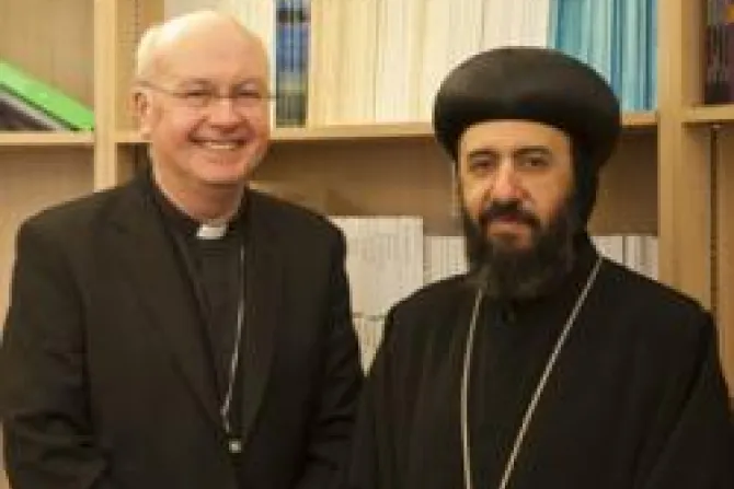 Archbishop Kevin McDonald and Bishop Angaelos General Bishop of the Coptic Orthodox Church Credit Mazur CNA US Catholic News 1 24 12