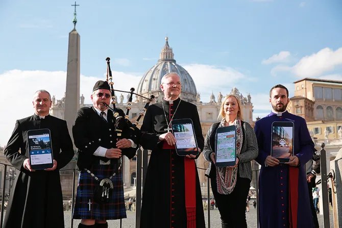Archbishop Leo Cushley launches Catholic App at St Peters Square Credit Daniel Ibanez CNA