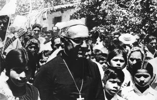 Archbishop Oscaro Romero with young people in El Salvador in this undated file photo. Photo courtesy of Arzobispado de San Salvador/Oficina de la Causa de Canonizacion.