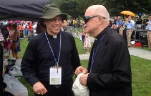 Archbishop Salvatore Cordileone speaks with Archbishop Carlo Vigano at the March for Marriage in Washington, D.C., June 19, 2014.   Jason Calvi/EWTN.