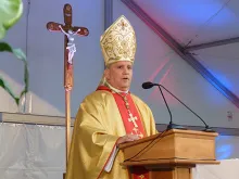 Archbishop Samuel J. Aquila celebrates Mass for the 20th annniversary of the Denver WYD Aug 15, 2013. 